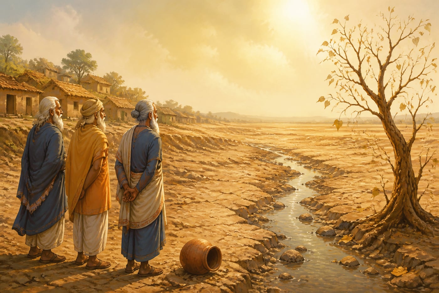 Village elders by the dried Saraswati riverbed