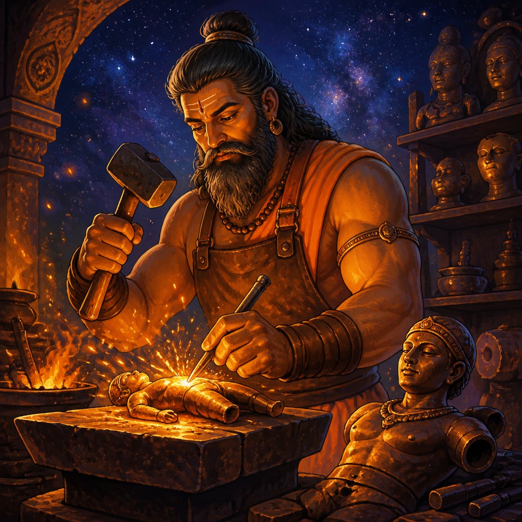 Tvashtr the divine craftsman at his celestial forge