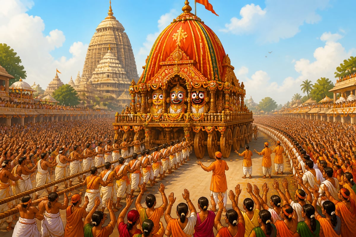 Ratha Yatra at Puri with disciplined devotees