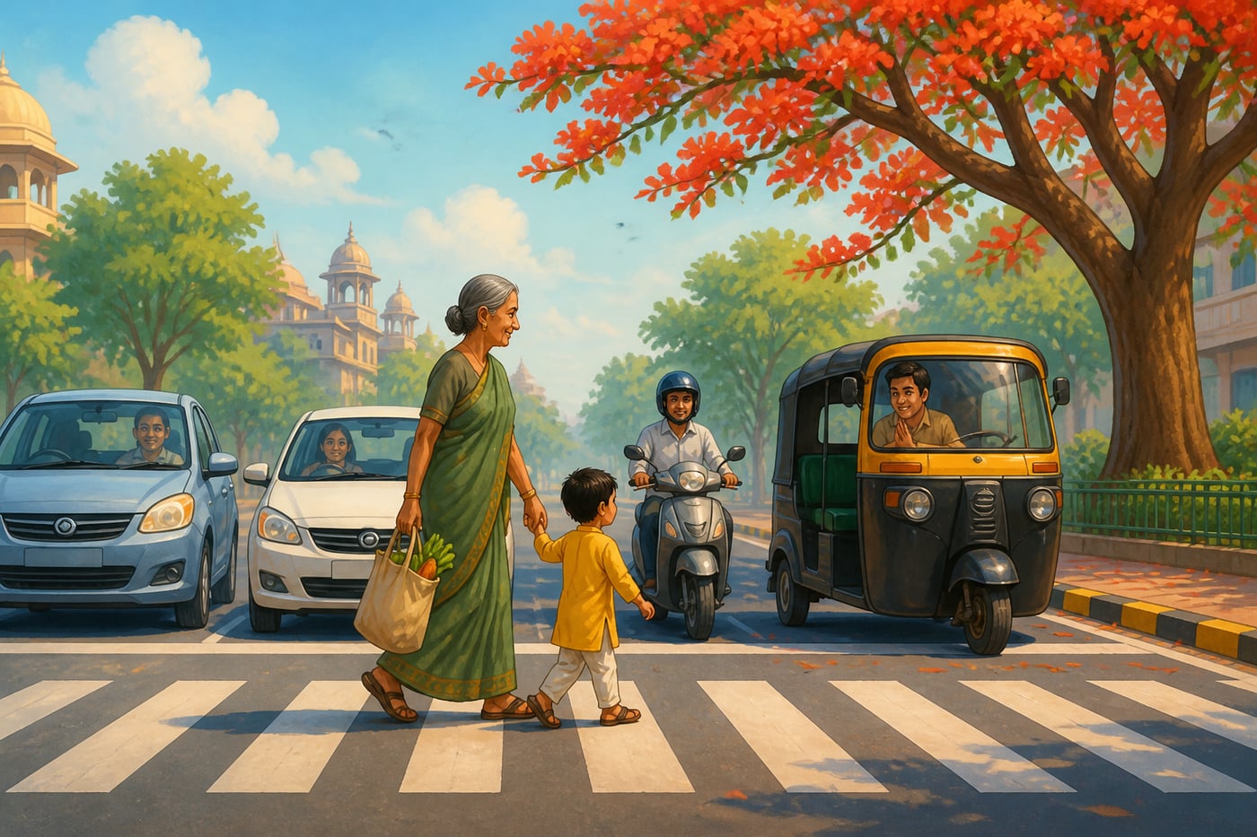 Drivers yielding at a pedestrian crossing
