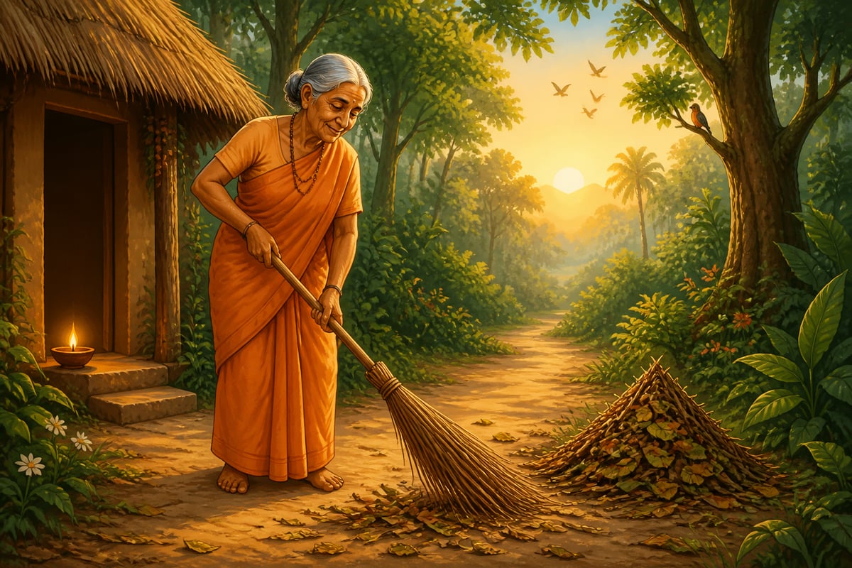 Shabari sweeping the forest path daily