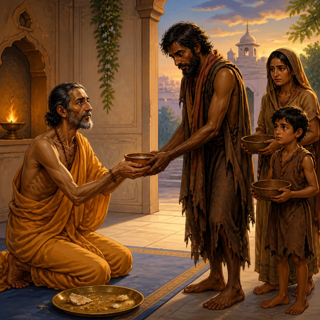 King Rantideva offering his last cup of water to a Chandala traveller