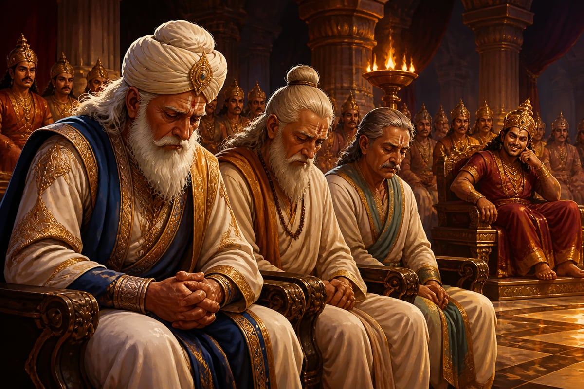 Bhishma and the elders silent at the dice game sabha