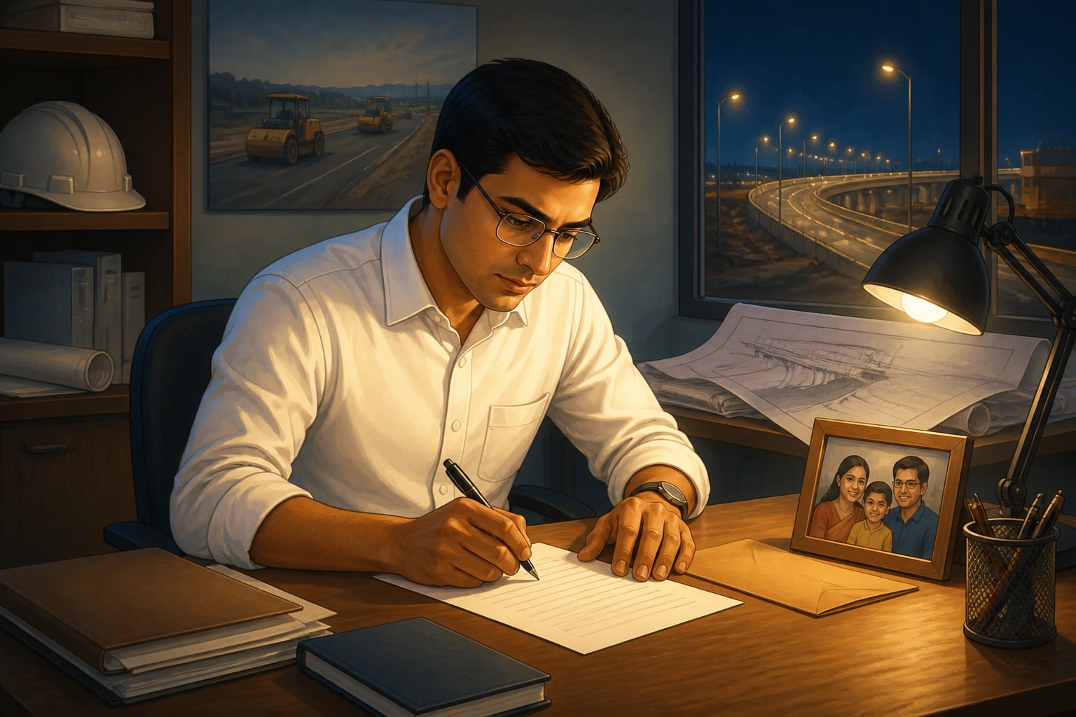 Satyendra Dubey writing his NHAI whistleblower letter at night