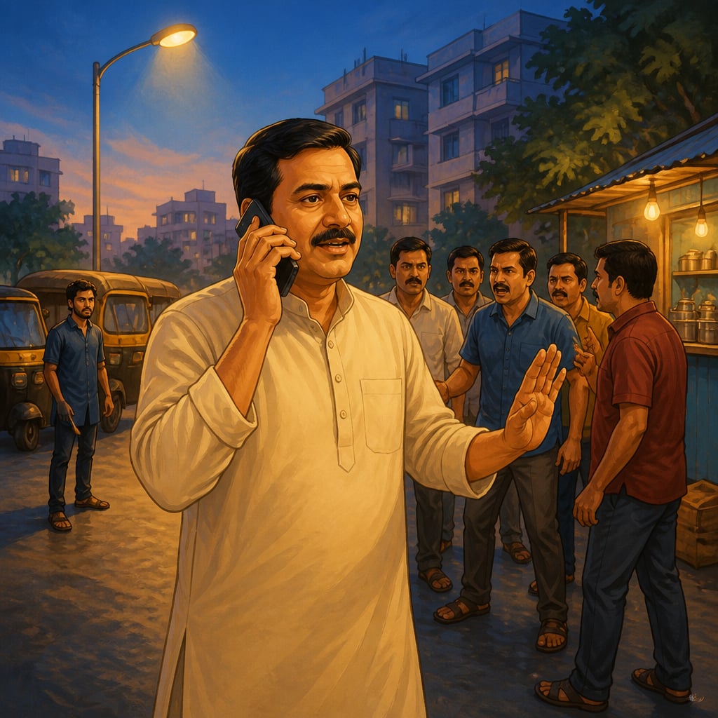 A citizen on a phone calling police to report wrongdoing instead of joining a mob
