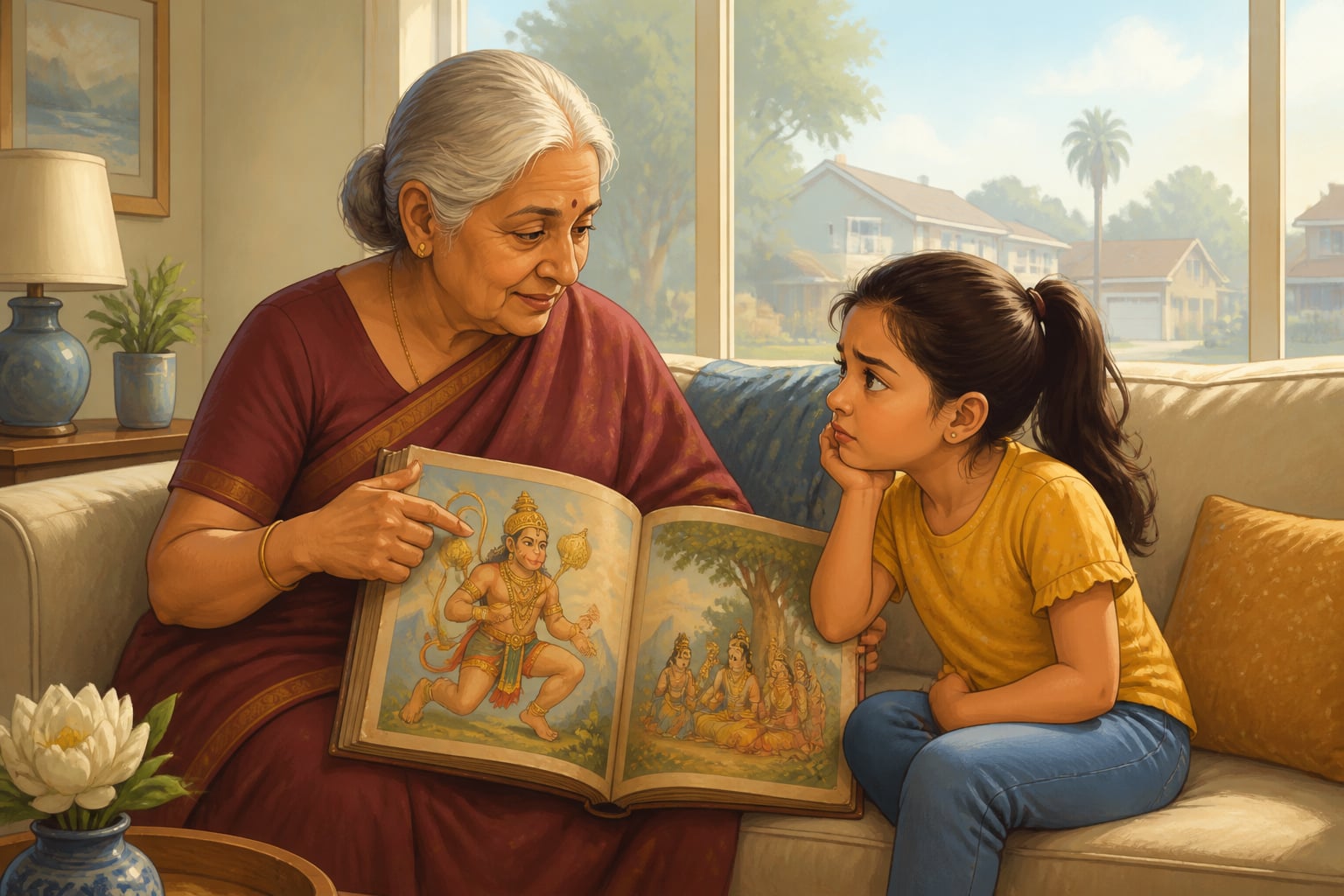 A grandmother and granddaughter unable to share a language
