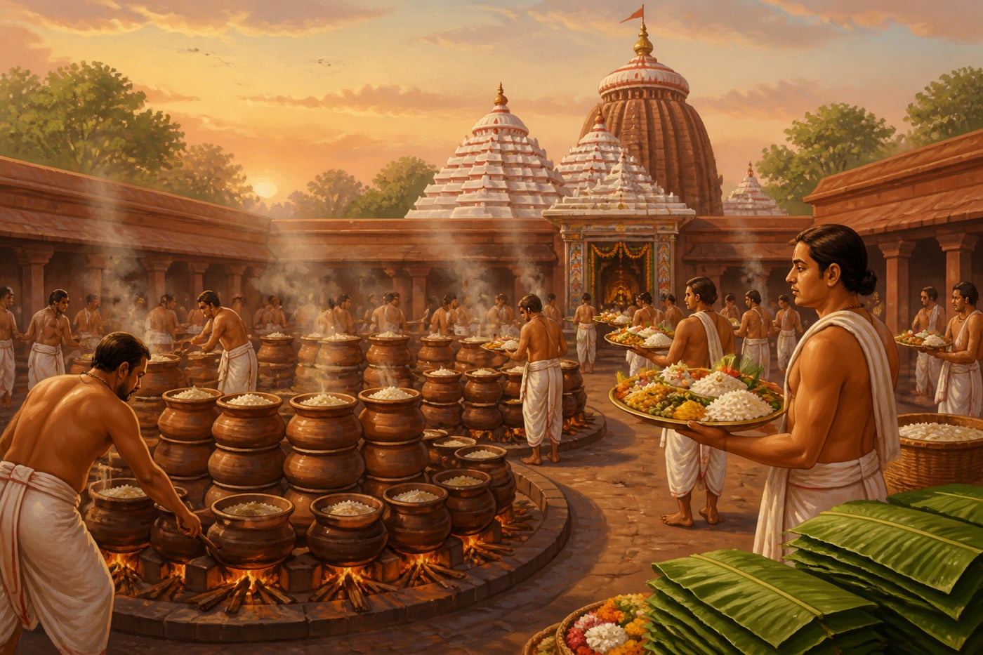 Priest cooks preparing the Jagannath Chhappan Bhog at dawn
