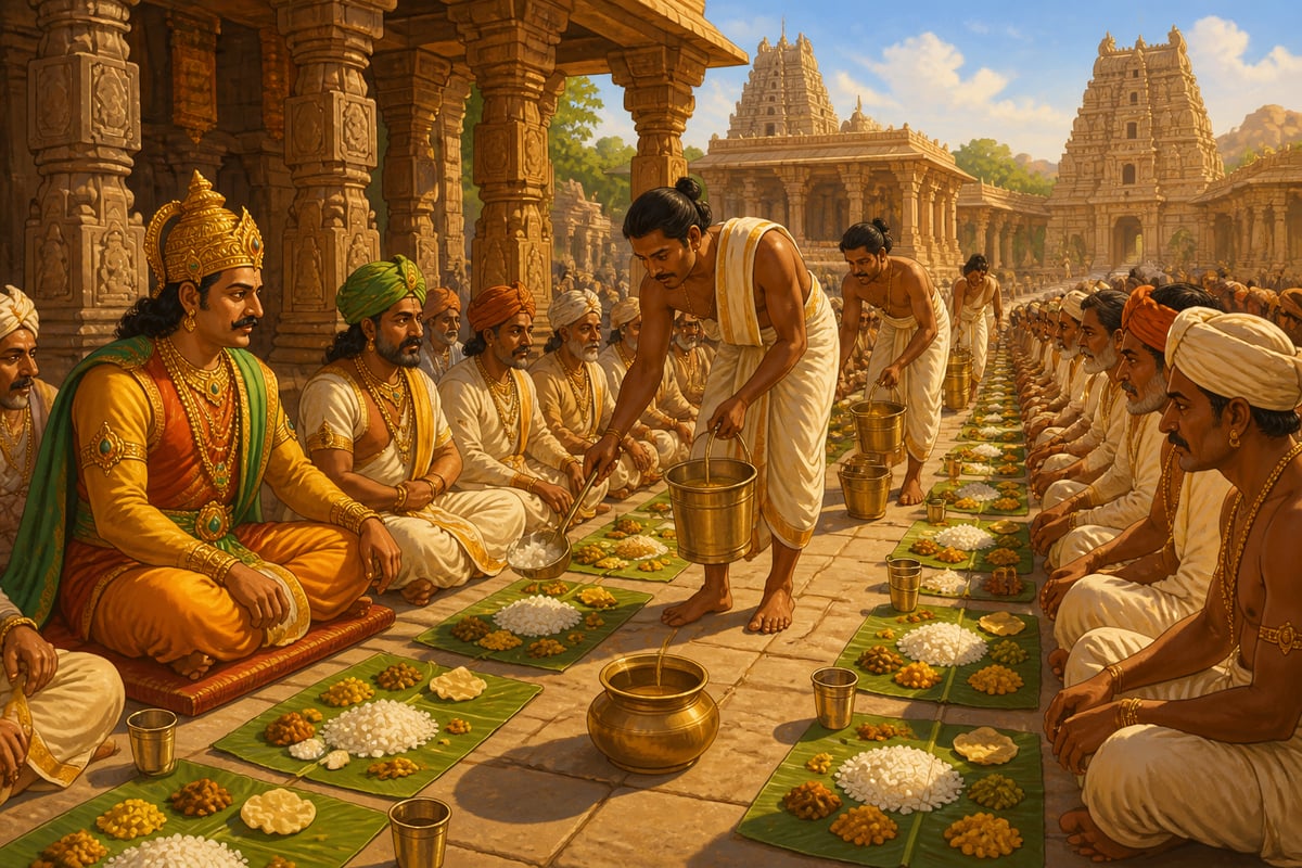 Vijayanagara royal banana-leaf feast at Hampi in 1520