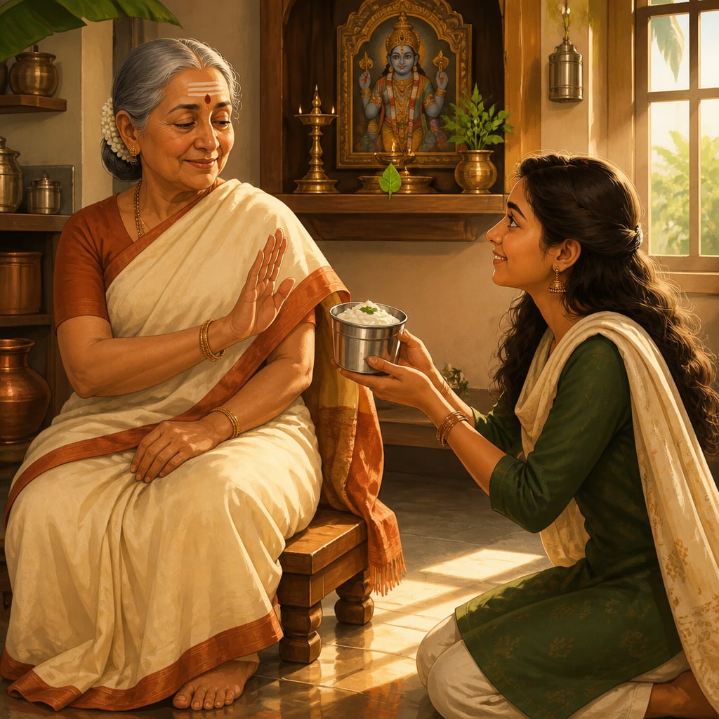 Grandmother refusing curd rice on Ekadashi