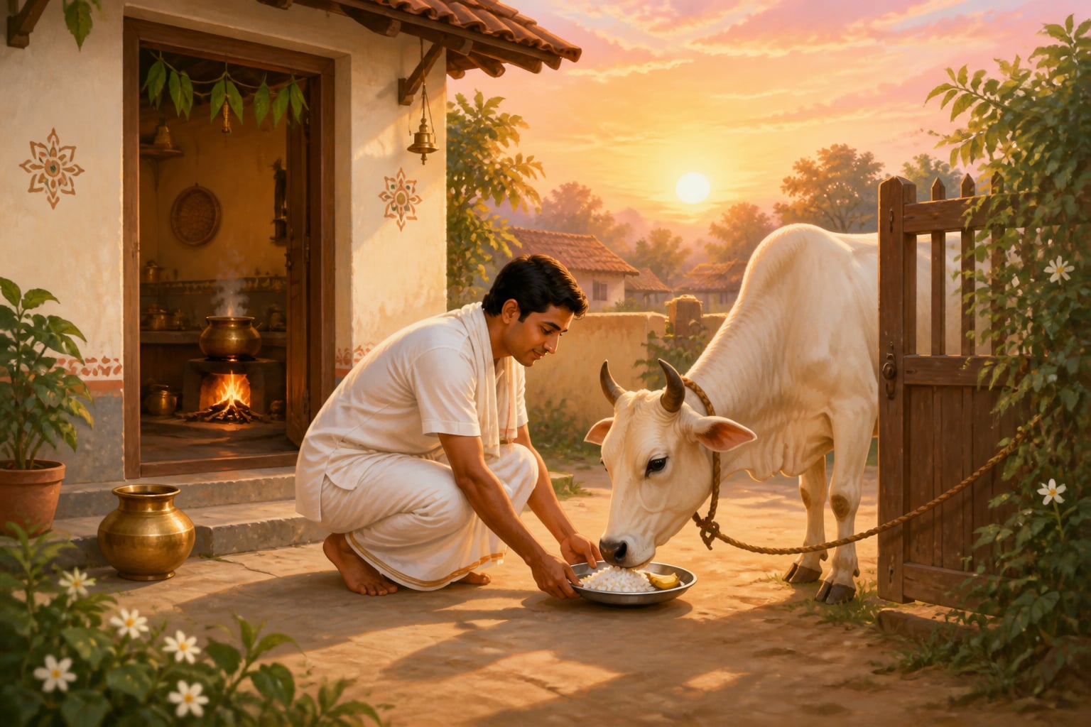 Yesterday's rice given to the cow at dawn