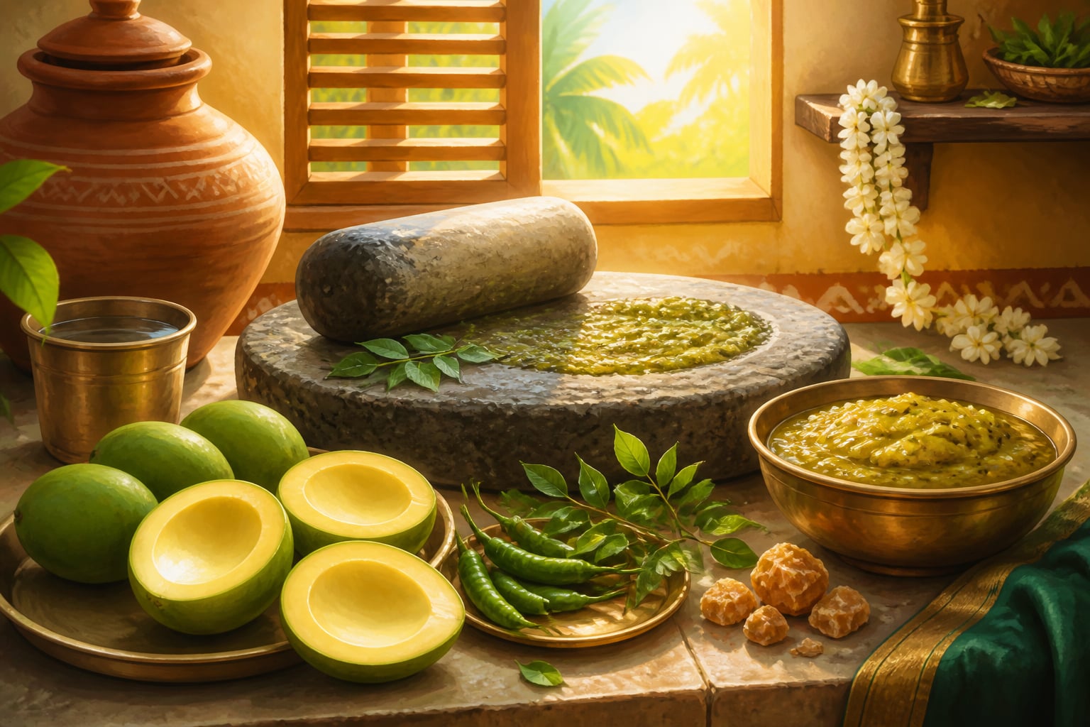 Raw mango chutney prepared for the summer Ritucharya plate