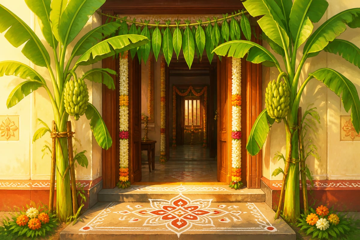 Two banana plantains tied to a wedding doorway as fertility witnesses