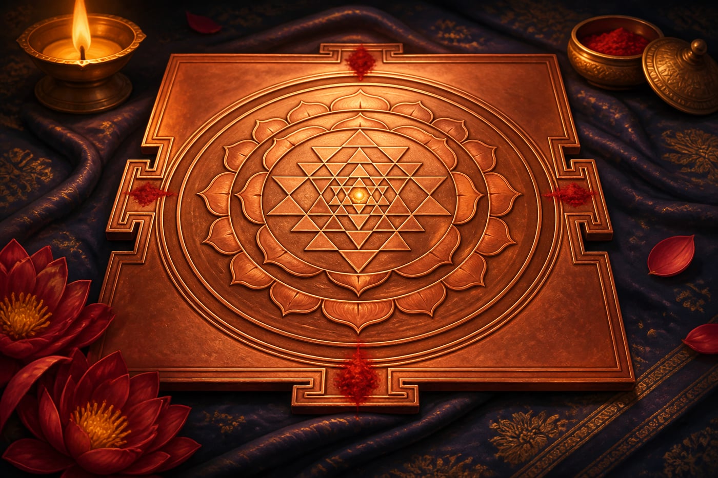 The geometric Sri Yantra with nine interlocking triangles and central bindu