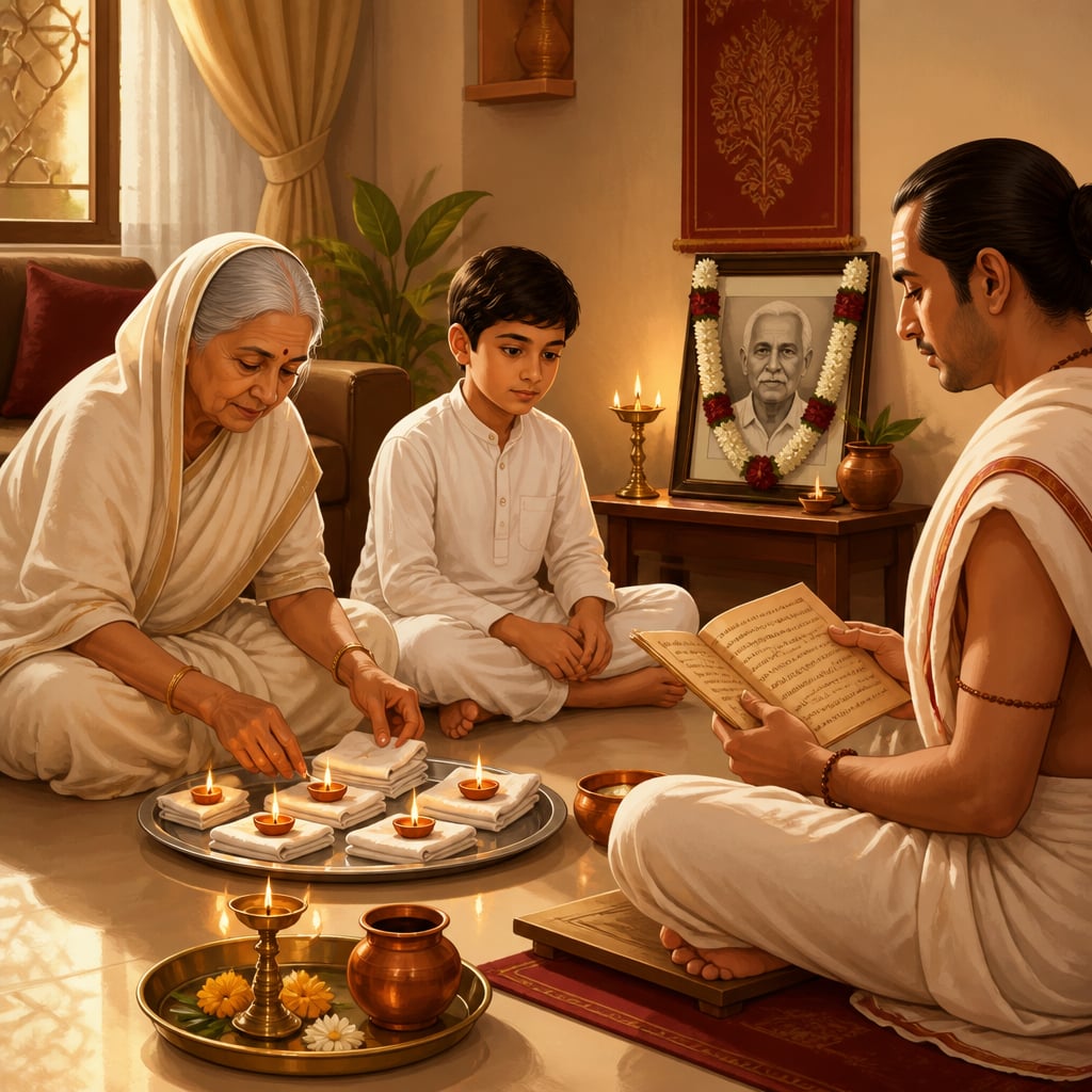 Pune household holding the third-day Shraddha rites for a grandfather
