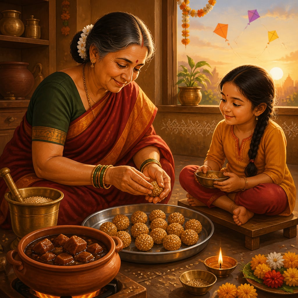 Pune grandmother rolling sesame and jaggery laddoos on Makar Sankranti