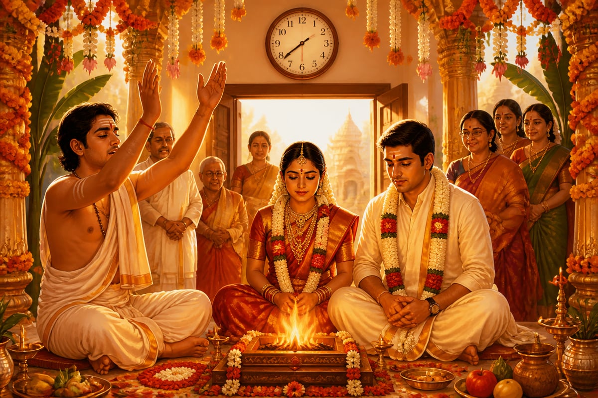 Priest beginning the muhurtam mantra at exactly 7:47:30