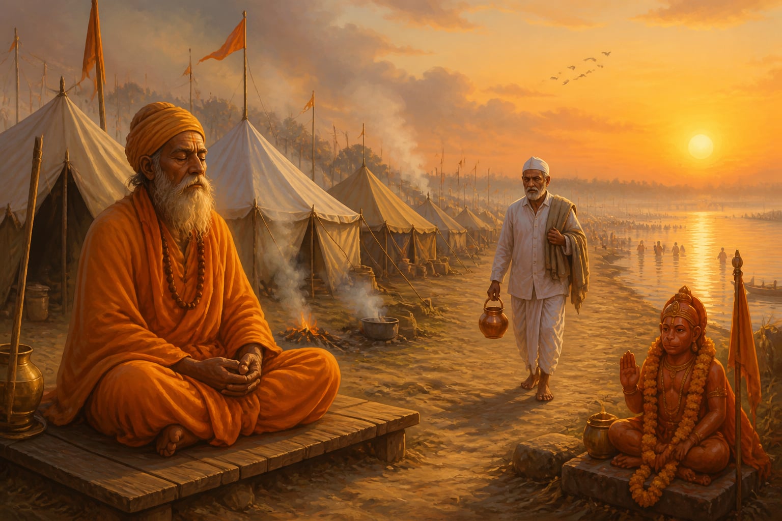 Magh Mela tent city at Prayagraj at first light