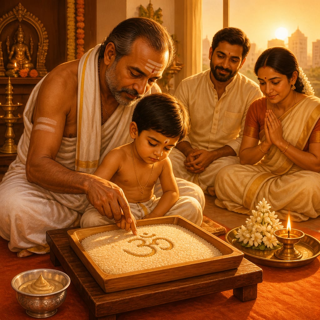 Trivandrum bhattathirippad performing Vidyarambha at sunrise