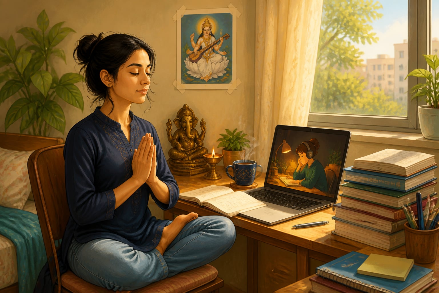 Pune college student Anjali at her pre-study warm-up