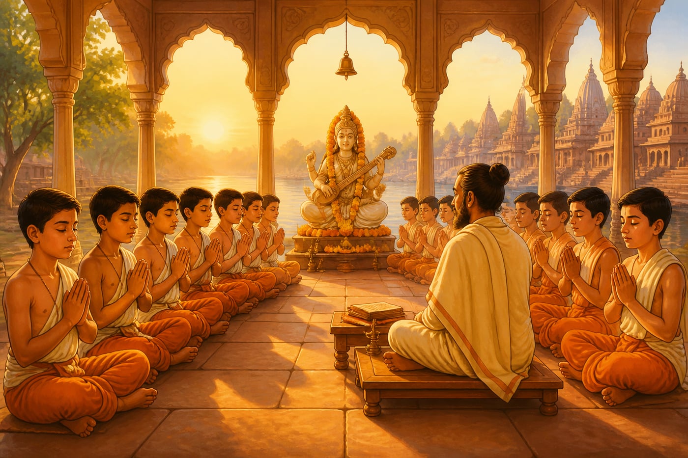 Vedic pathshala morning assembly in Varanasi