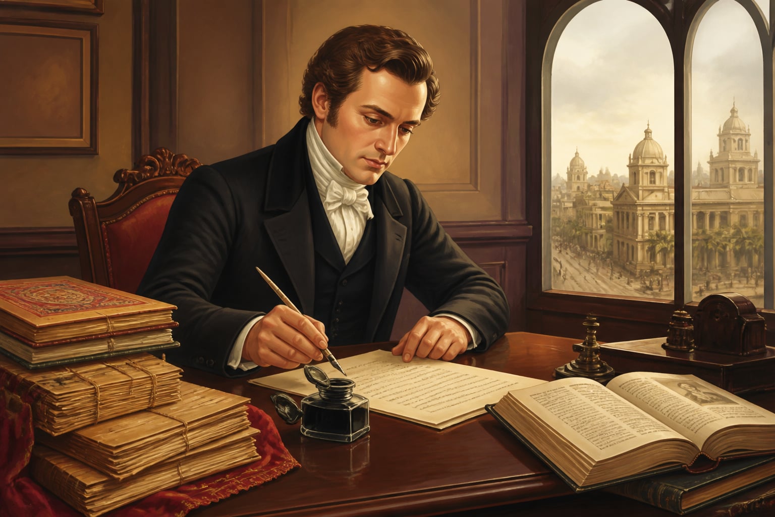 Macaulay drafting his 1835 minute on Indian education