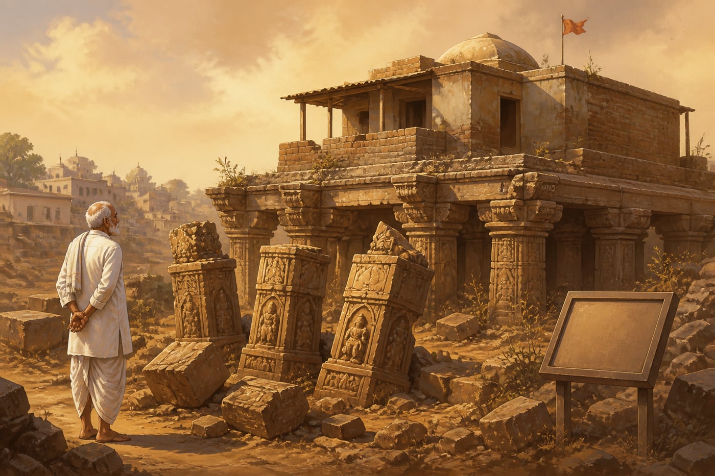 A ruined temple foundation labelled medieval without naming what destroyed it