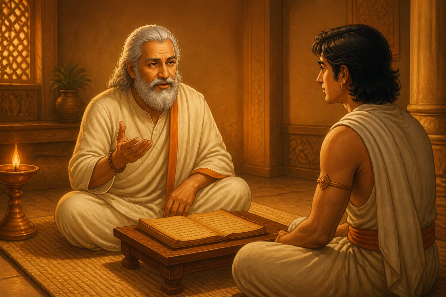 Vidura counseling a young prince on resolute clarity
