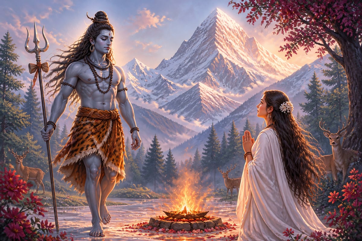 Shiva descending from Kailash to meet Sati