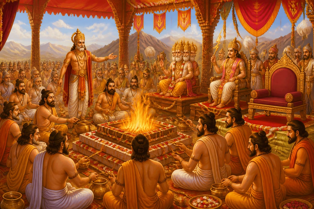 Daksha's grand yajna with gods gathered and Shiva absent