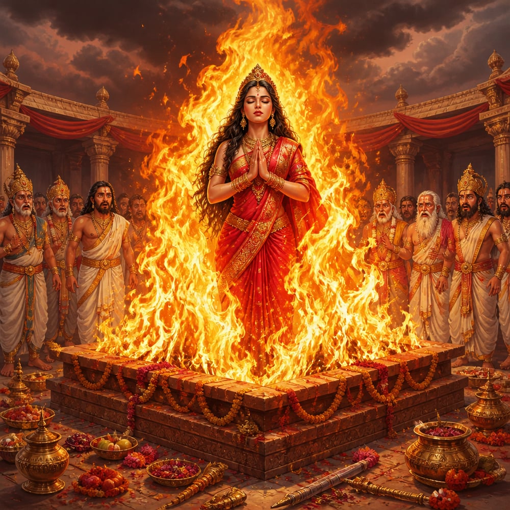 Sati stepping into the yajna fire