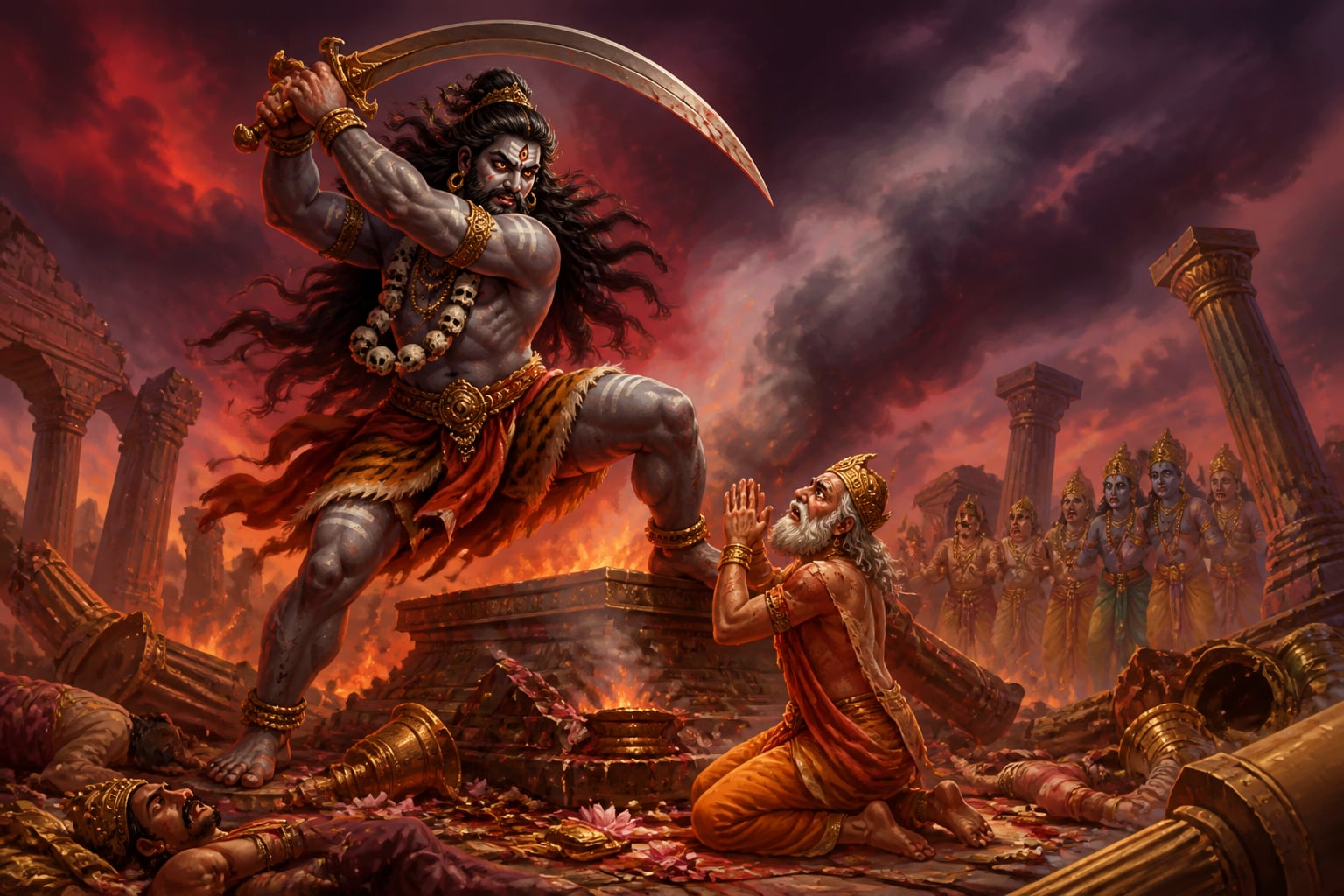 Virabhadra beheading Daksha at the ruined yajna