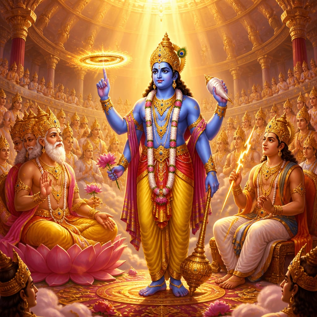 Vishnu addressing the council of devas