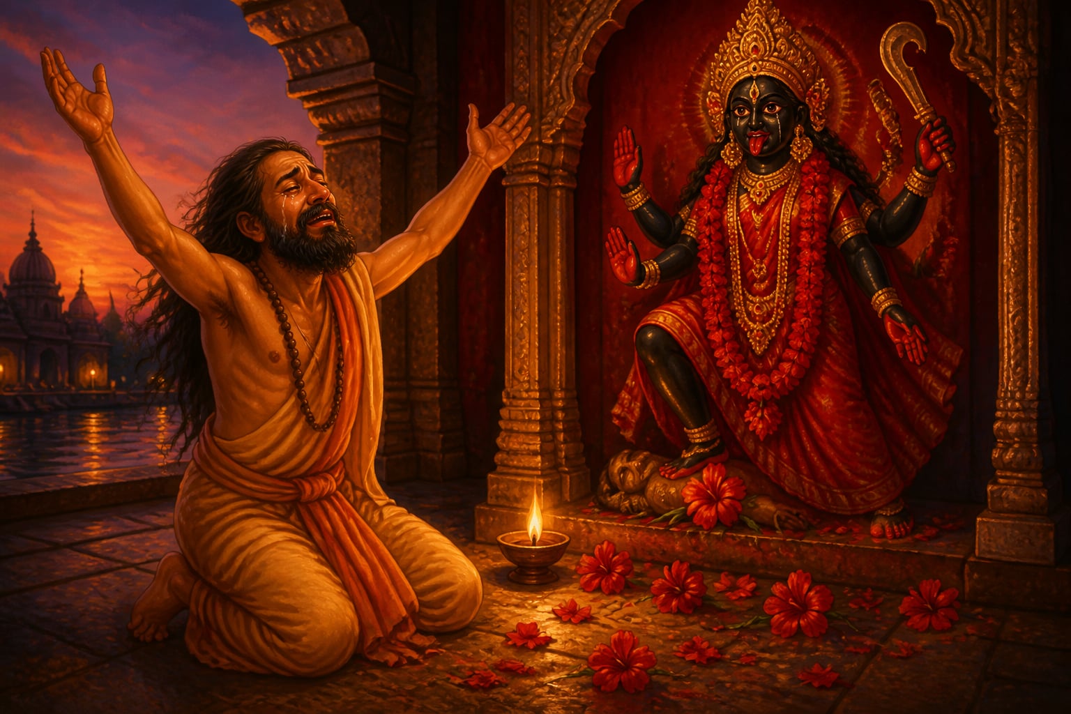 Sri Ramakrishna in ecstasy before Dakshina Kali