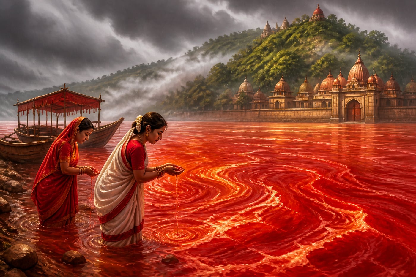 The Brahmaputra running red during Ambubachi