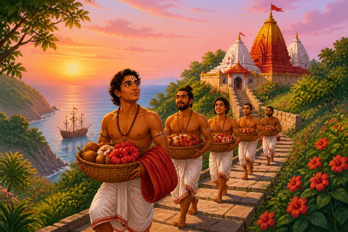 Sadhaba sailors climbing the 999 steps before a voyage