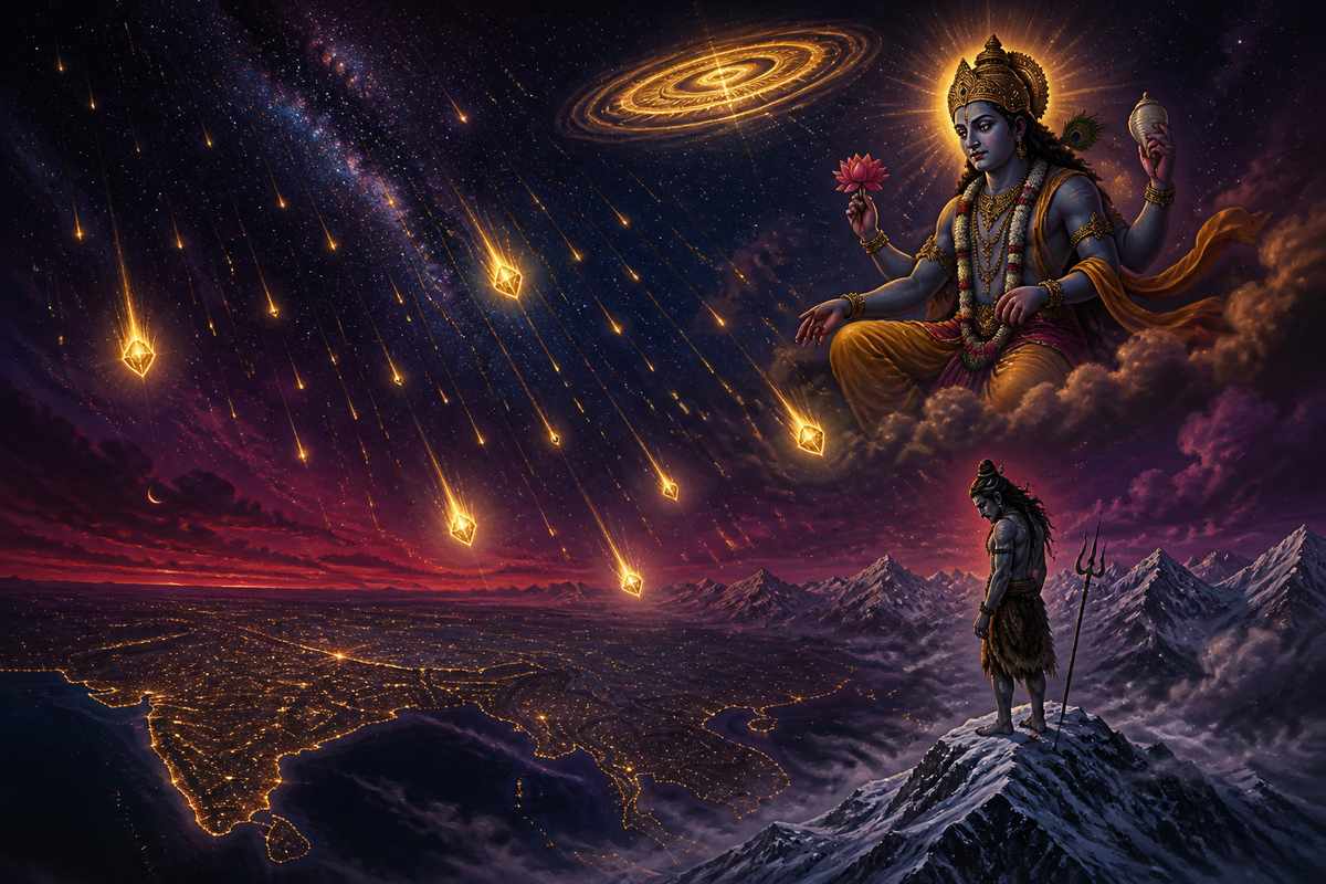 Vishnu's Sudarshana dividing Sati's body across the sky