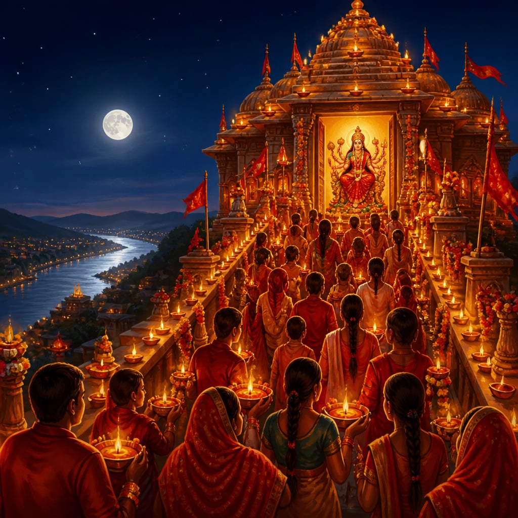 Vindhyavasini temple ablaze with lamps on Navaratri night