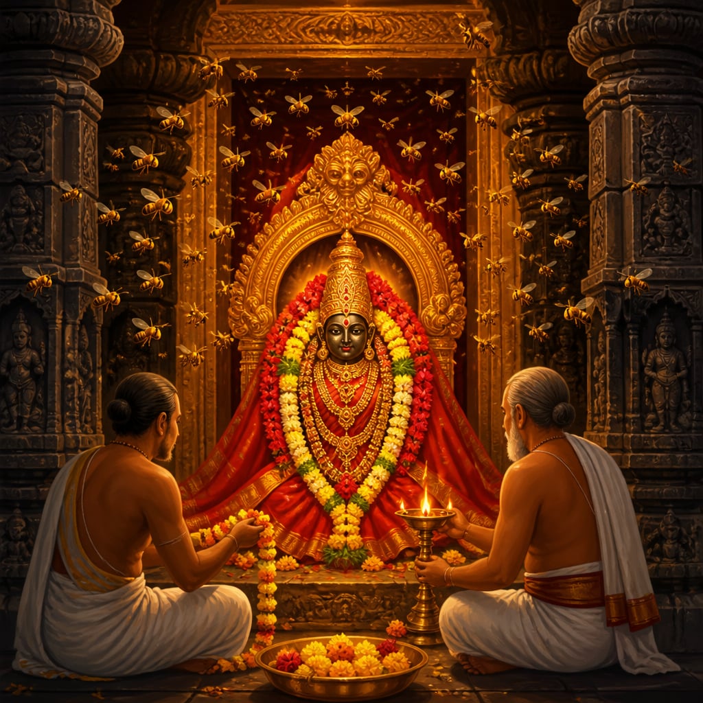 Bhramaramba shrine at Srisailam with bees humming around the goddess