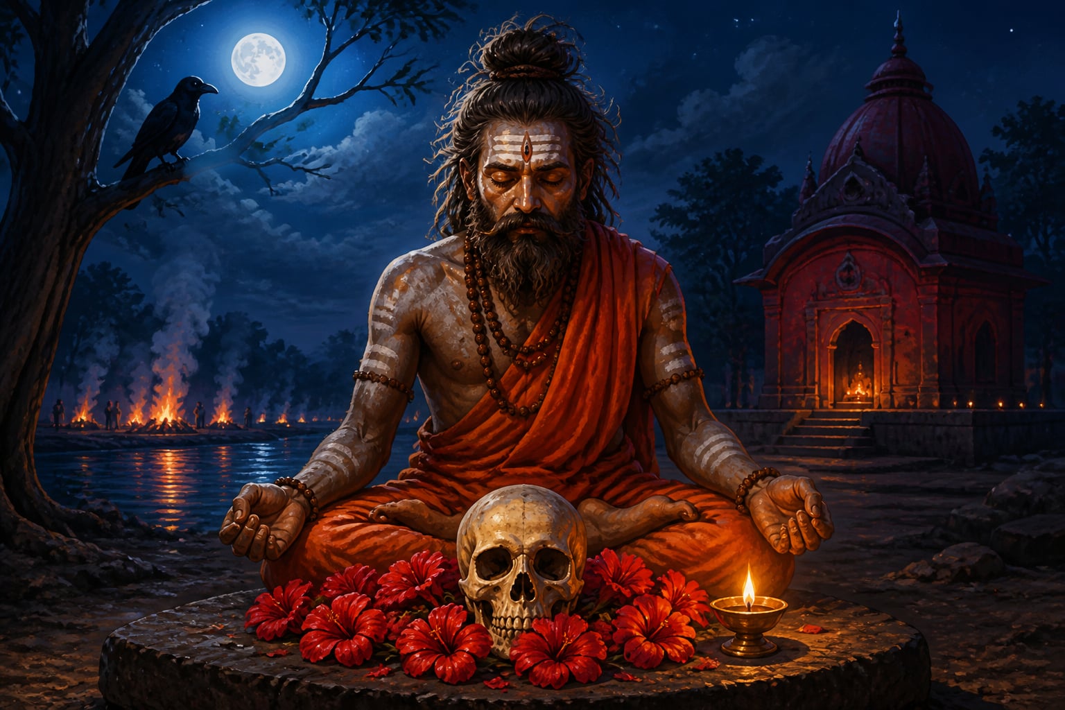Mundamala skull sadhana at the Tarapith cremation ground