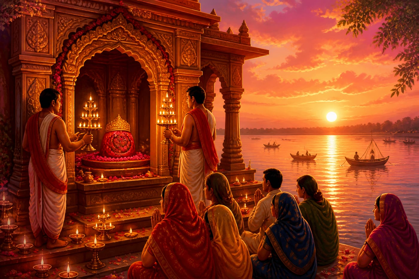 Kiriteswari crown peetha at sunset on the Bhagirathi river