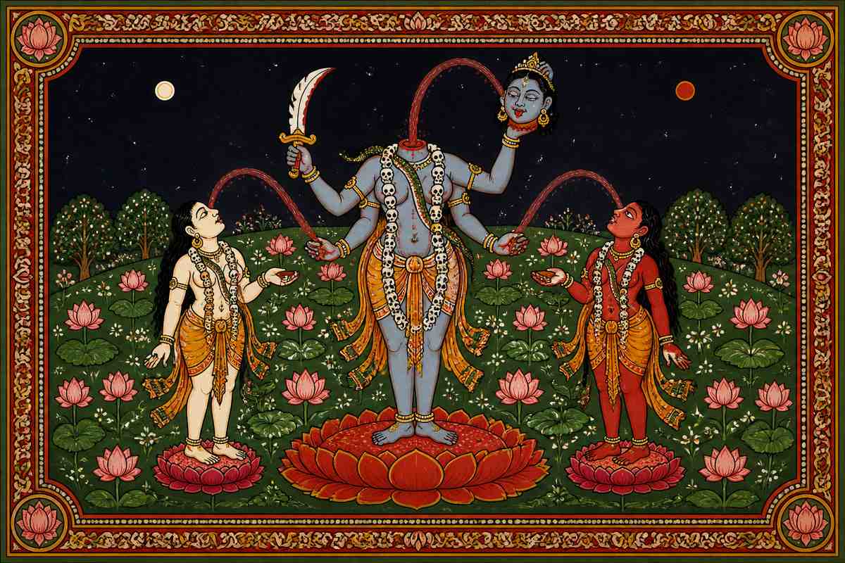 Chhinnamasta self-decapitation iconography with Dakini and Varnini
