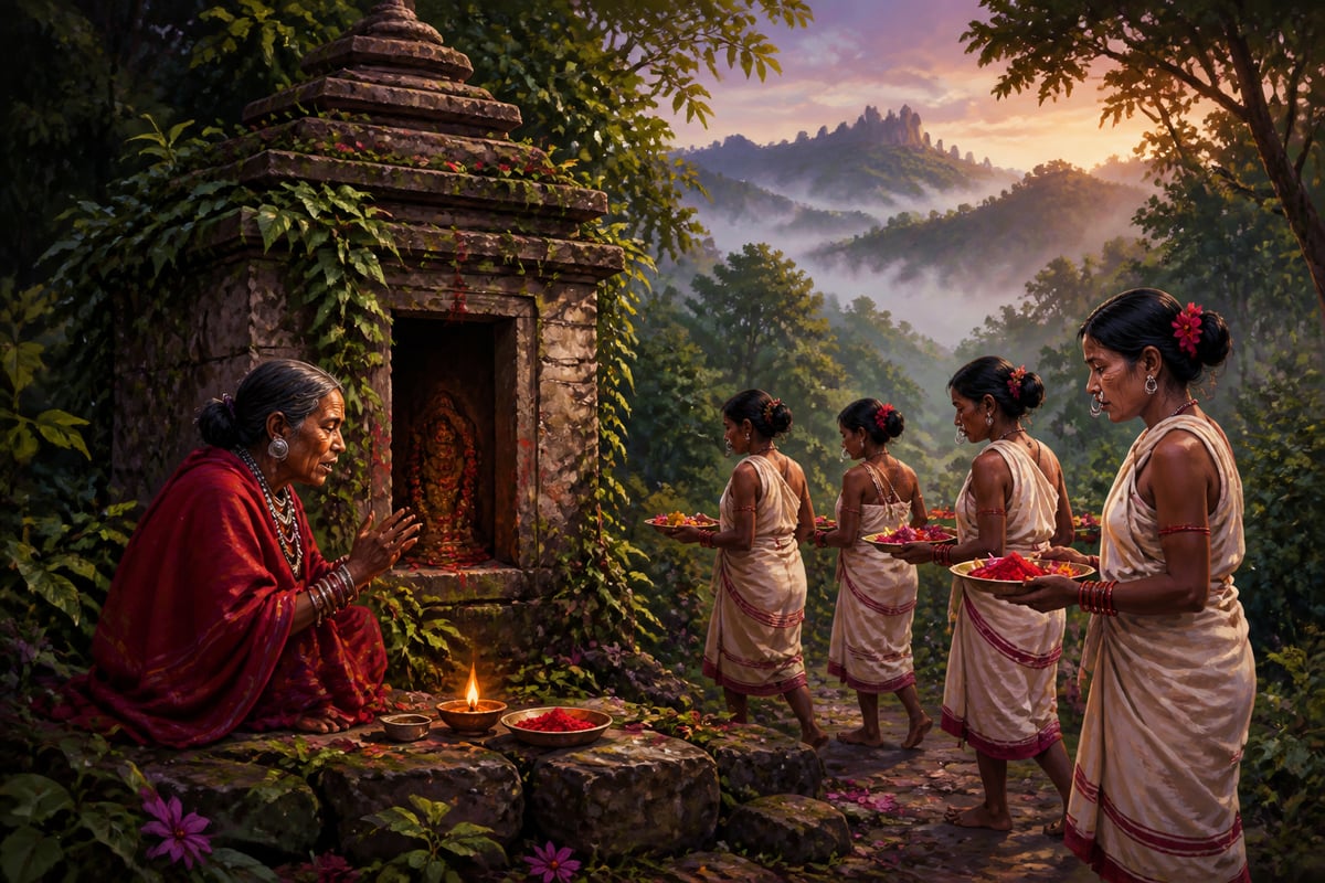 Tribal women circumambulating the Ramgiri peetha in the Vindhya hills