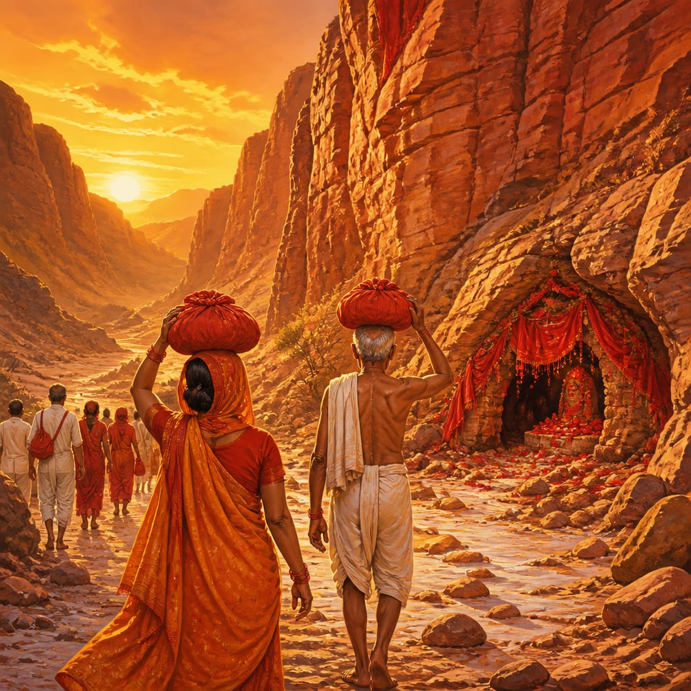 Hindu pilgrims approaching the Hinglaj Mata cave shrine in Balochistan