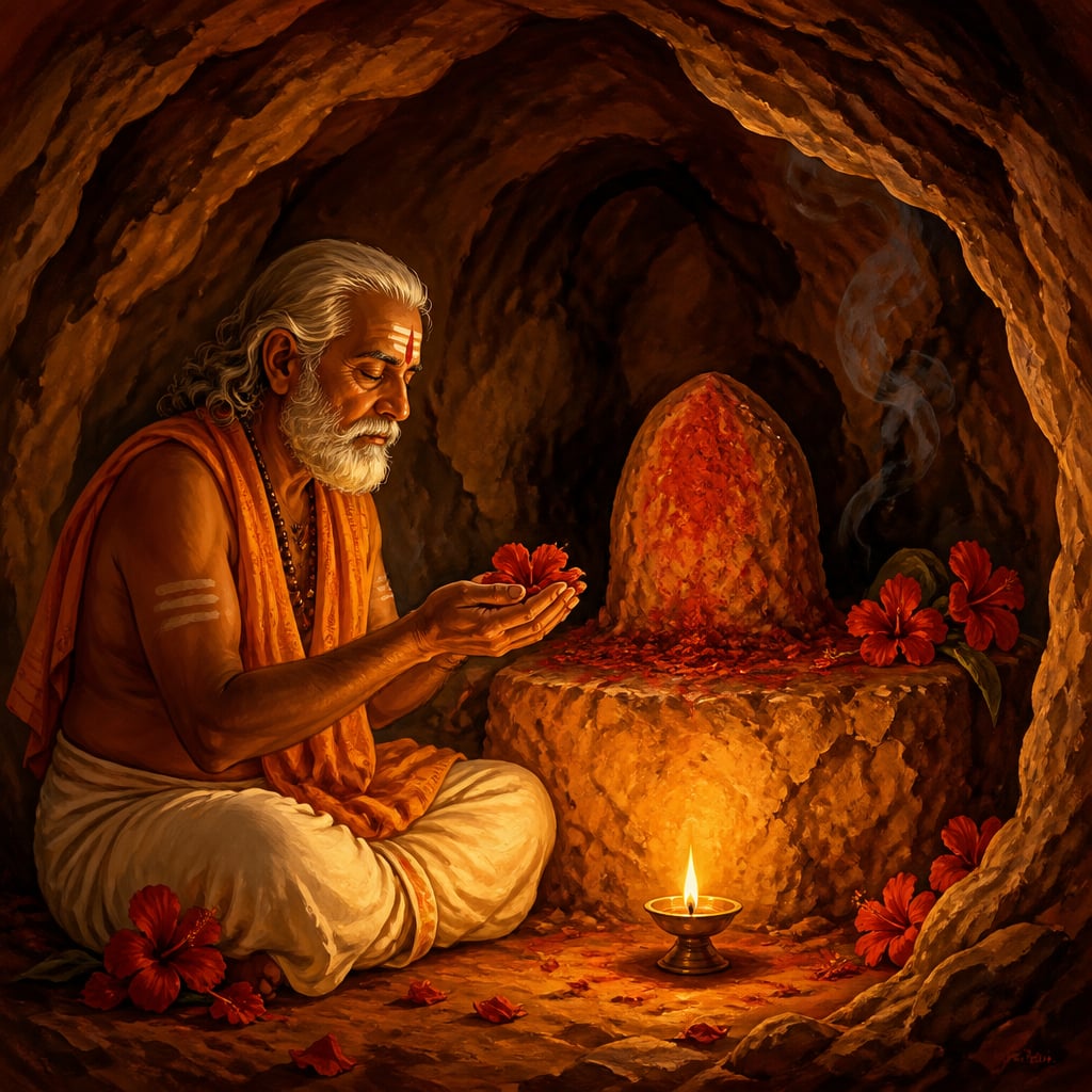 Inner cave sanctum of Hinglaj Mata with a single brass diya