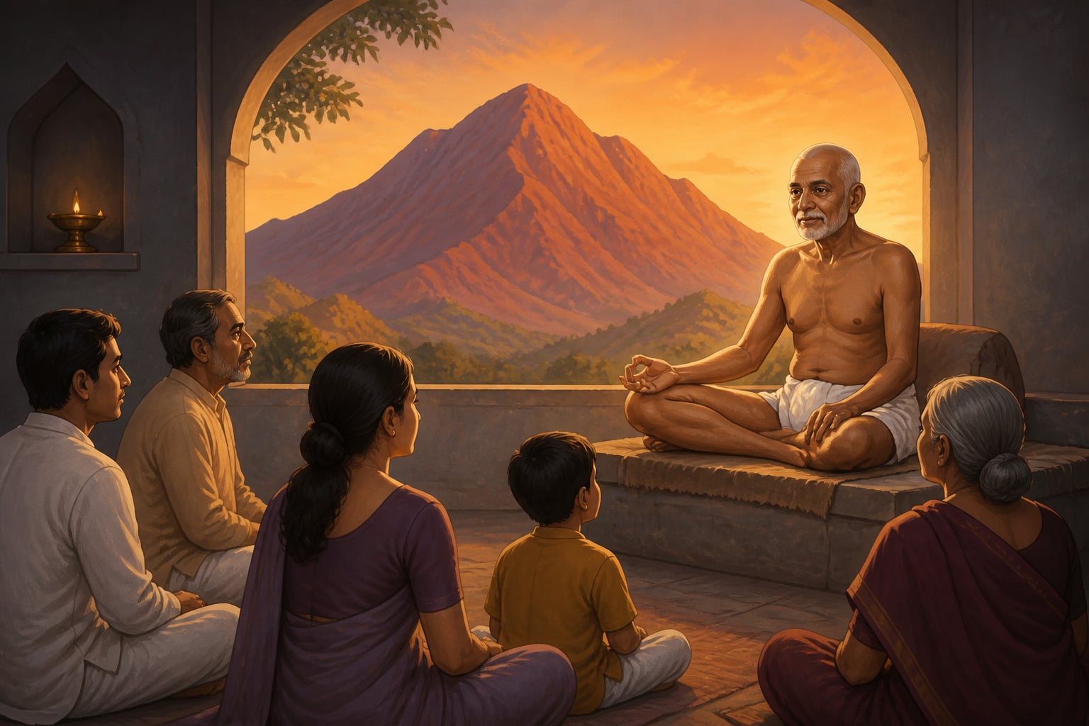 Ramana Maharshi teaching the Panchakshari at his Arunachala ashram