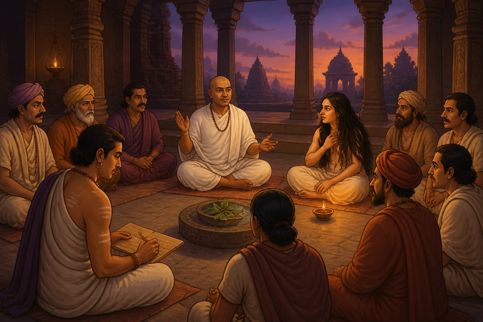 The Anubhava Mantapa assembly composing vachanas at twelfth-century Kalyana
