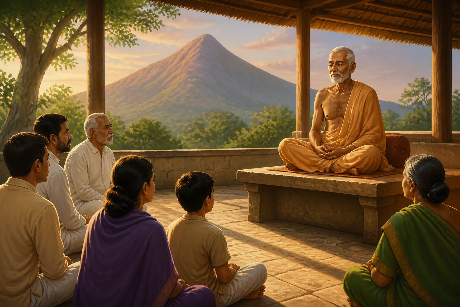 Mature Ramana Maharshi in silence at Arunachala