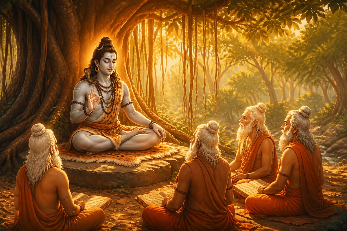 Dakshinamurti teaching the four Kumaras in silence