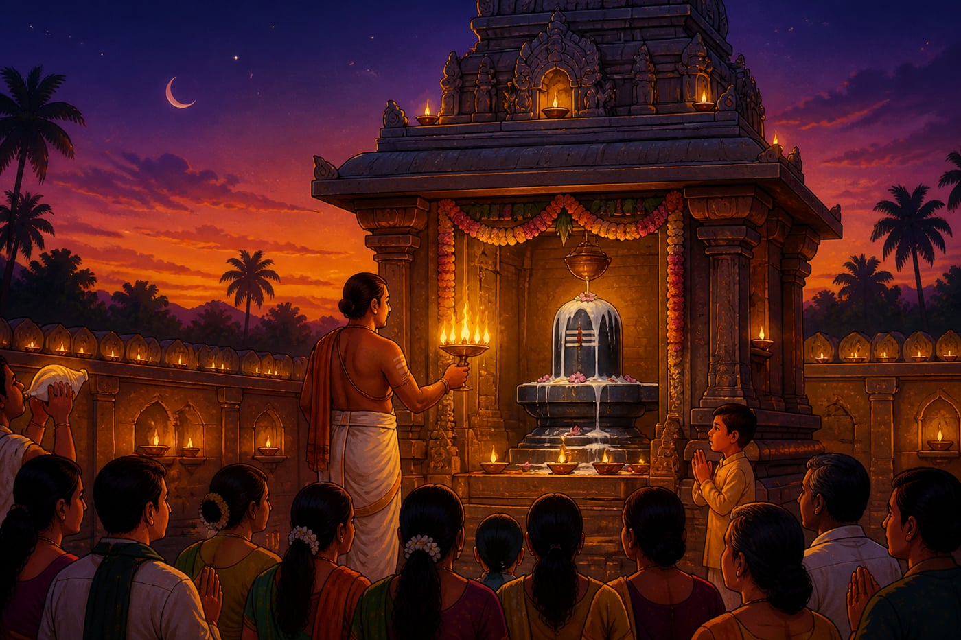 Pradosham twilight worship at a Shiva temple