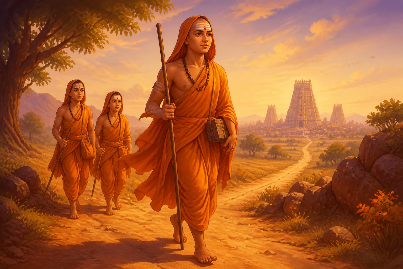 Shankaracharya walking the subcontinent with disciples